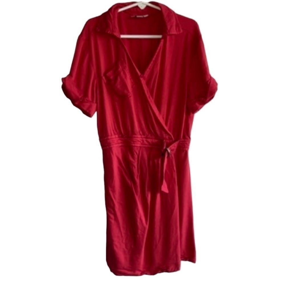Habitual Coral Red Short Sleeve Wrap Dress